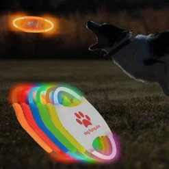 DOWNYPAWS - Discovolant lumineux rechargeable avec led pour chien feu jaune