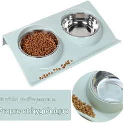 DOWNYPAWS - Gamelle double incliné pour animaux 37.5*25*7.5cm-vert clair gamelle pour chat