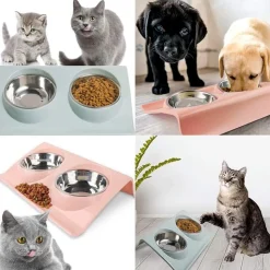 DOWNYPAWS - Gamelle double incliné pour animaux 37.5*25*7.5cm-rose gamelle pour chat