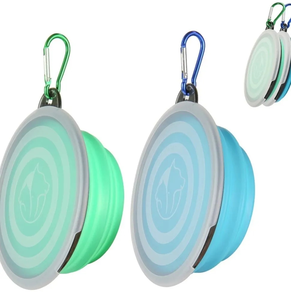 DOWNYPAWS - Gamelles pliables pour chiens et chats-bleu clair + vert clair - bol 350ml + boucle + couvercle