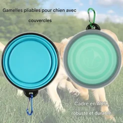 DOWNYPAWS - Gamelles pliables pour chiens et chats-bleu clair + vert clair - bol 350ml + boucle + couvercle
