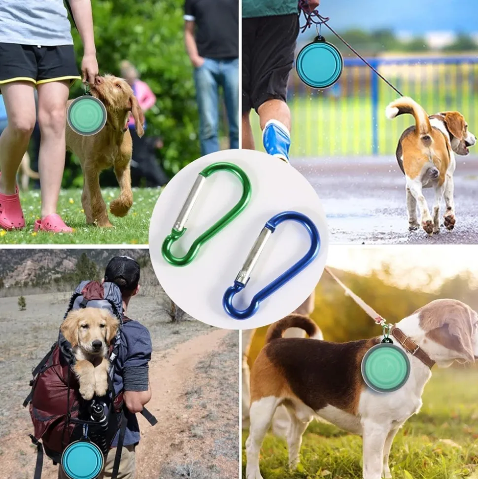DOWNYPAWS - Gamelles pliables pour chiens et chats-bleu clair + vert clair - bol 350ml + boucle + couvercle