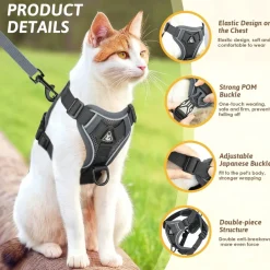 DOWNYPAWS - Harnais réfléchissant réglable pour chat - avec laisse xl
