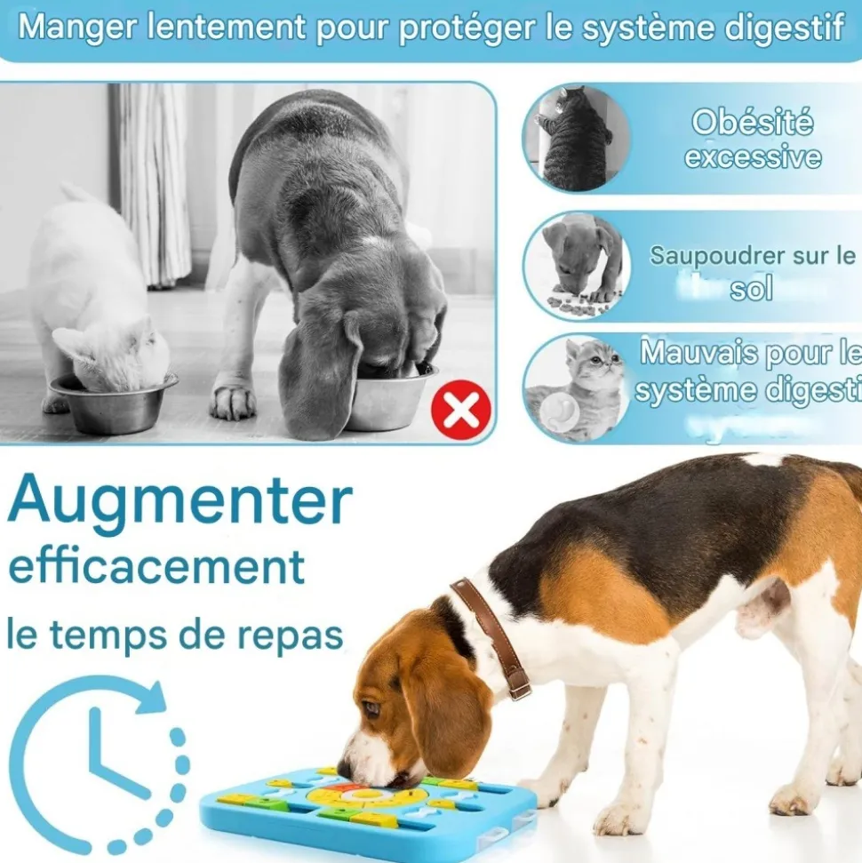 DOWNYPAWS - Jouets pour chiens mangeoire-jeu d'intelligence pour chien bleu-35*29*3.8cm