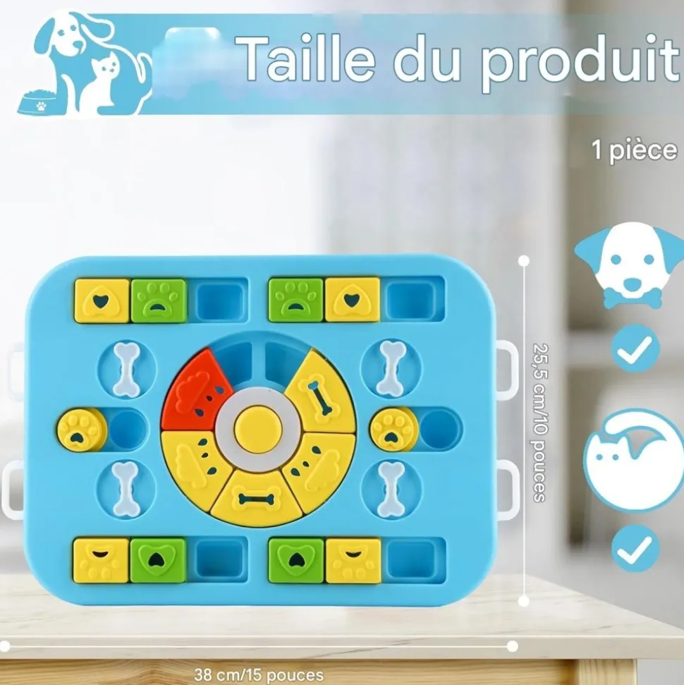 DOWNYPAWS - Jouets pour chiens mangeoire-jeu d'intelligence pour chien bleu-35*29*3.8cm