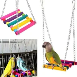 DOWNYPAWS - Jouets pour oiseaux-balançoire en bois avec perchoir pour oiseaux-coloré