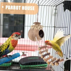DOWNYPAWS - Kokosnuss schale hängendes vogelnest schlafnest für papageien natürliche vogelhaus mit leiter