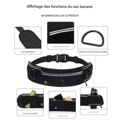 DOWNYPAWS - Laisse pour chien mains libres-courant - gris-avec sac de rangement