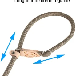 DOWNYPAWS - Laisse pour chienlaisse de dressage et collier réfléchissants et coulissants en nylon de 180 cm, couleur beige,