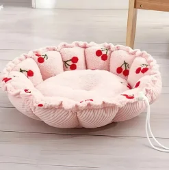 DOWNYPAWS - Lit en peluche pour chat: nuage pétales citrouille modélisation réglable double usage chaud