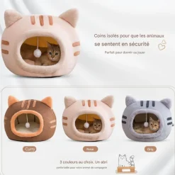 DOWNYPAWS - Lit pour chat-panier pour chat -forme de tête de chat-rose 40*40*32cm