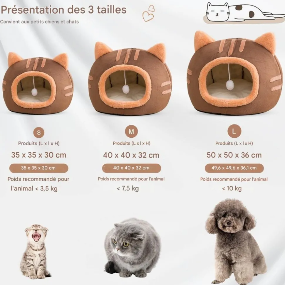 DOWNYPAWS - Lit pour chat-panier pour chat -forme de tête de chat-café 40*40*32cm