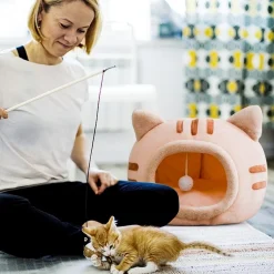 DOWNYPAWS - Lit pour chat-panier pour chat -forme de tête de chat-café 40*40*32cm