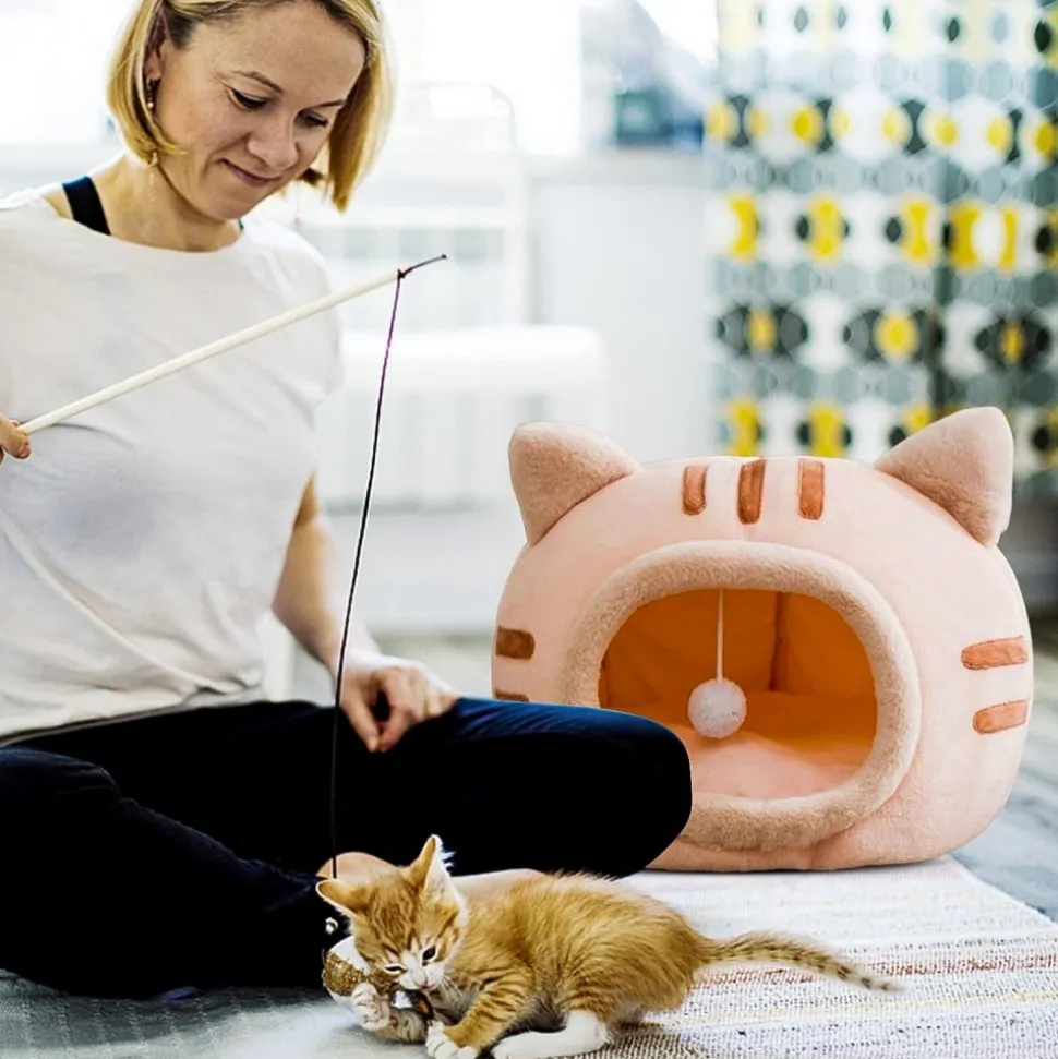 DOWNYPAWS - Lit pour chat-panier pour chat -forme de tête de chat-café 40*40*32cm