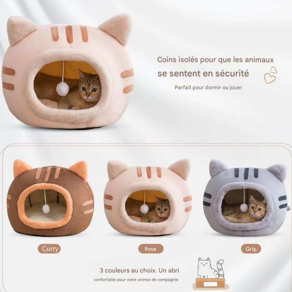 DOWNYPAWS - Lit pour chat-panier pour chat -forme de tête de chat-gris 40*40*32cm