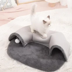 DOWNYPAWS - Lit tunnel pour chat avec boule suspendue