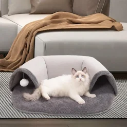 DOWNYPAWS - Lit tunnel pour chat avec boule suspendue