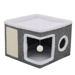 DOWNYPAWS - Maison Pour Chat De Luxe, Plusieurs Niveaux, Lits 2 Niveaux, Tunnel, Corde Et Tapis