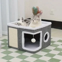 DOWNYPAWS - Maison Pour Chat De Luxe, Plusieurs Niveaux, Lits 2 Niveaux, Tunnel, Corde Et Tapis