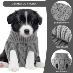 DOWNYPAWS - Manteau de laine tricoté pour chien,tricot torsadé de couleur unie