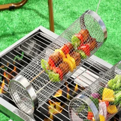 DOWNYPAWS - Panier roulant à barbecue en acier inoxydable 304