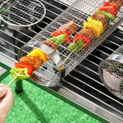 DOWNYPAWS - Panier roulant à barbecue en acier inoxydable 304