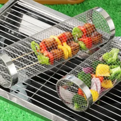DOWNYPAWS - Panier roulant à barbecue en acier inoxydable 304
