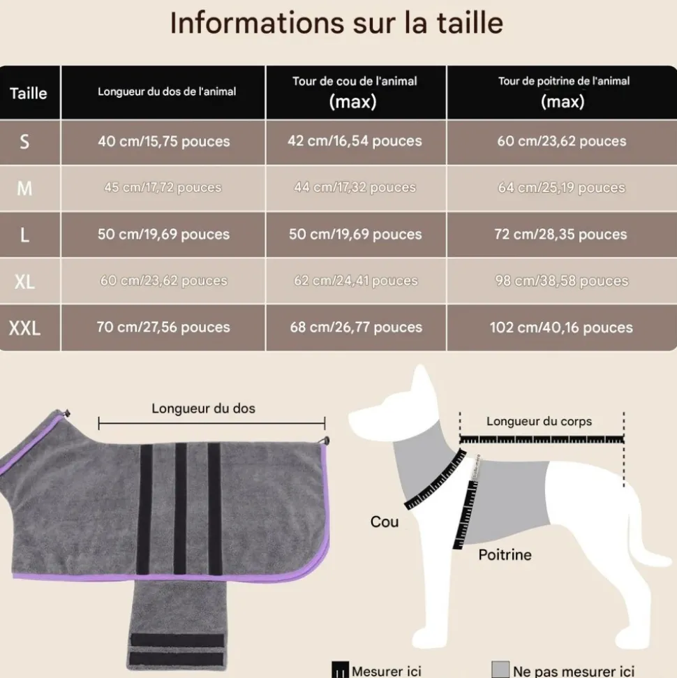 DOWNYPAWS - Peignoir pour chienabsorption d'eau