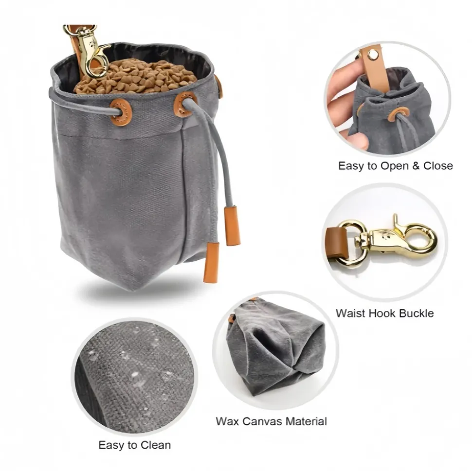 DOWNYPAWS - Sac de rangement portable en toile cirée avec cordon de serrage pour aliments et friandises de chiens