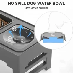 DOWNYPAWS - Table d'alimentation en acier inoxydable pour animaux - bol nourriture lente, eau flottant, hauteur réglable, durable