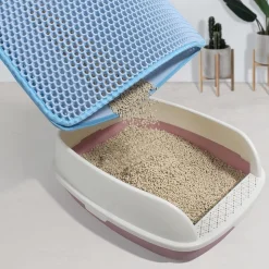 DOWNYPAWS - Tapis de litière anti-déversement pour chat bleu clair 40*50cm