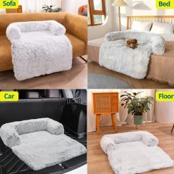 DOWNYPAWS - Tapis pour lit de chien en peluche, universel pour toutes saisons gris 95 x 80 x 15 cm