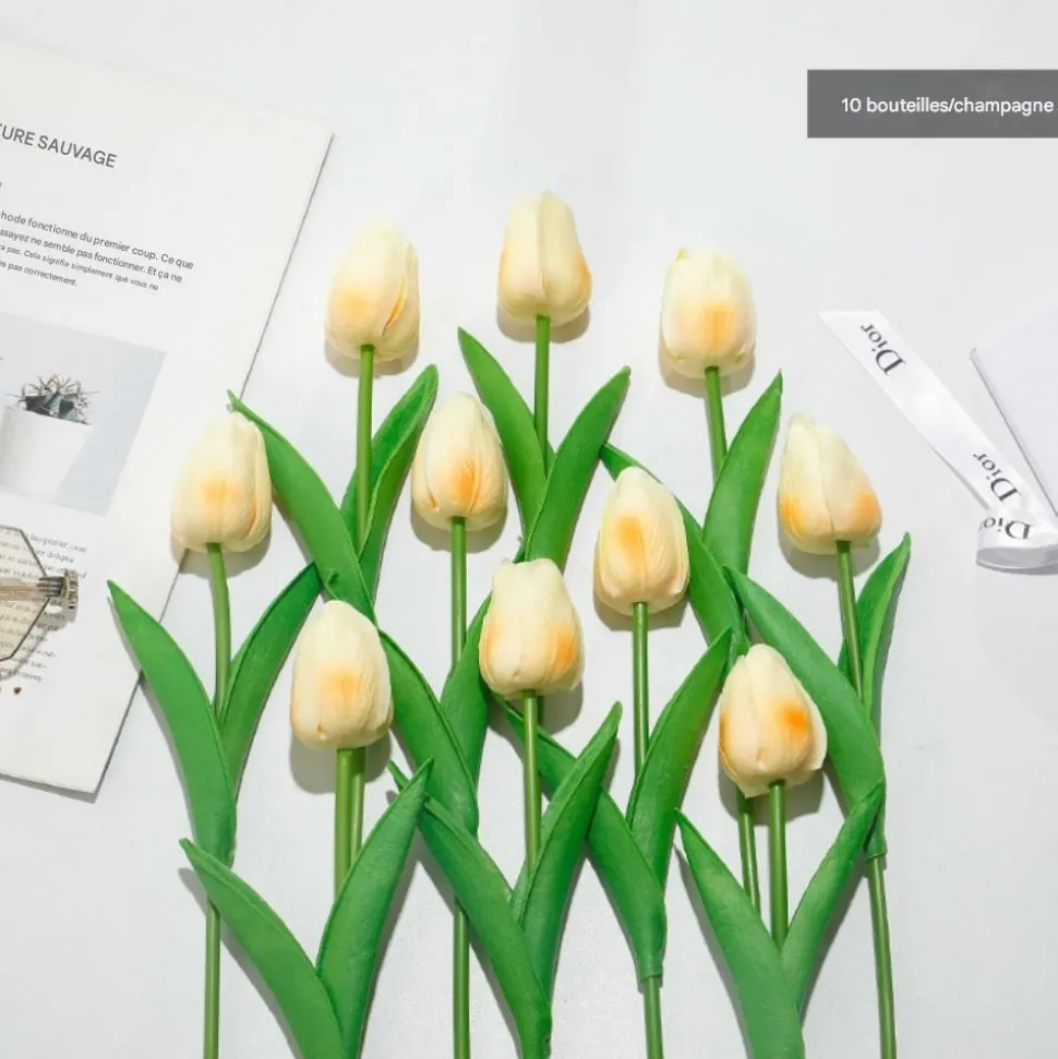 DTOPBUYAGE - Bouquet de 10 tulipes artificielles champagne dtopbuyage