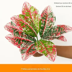 DTOPBUYAGE - Décoration de mur de plantes artificielles - feuille à 9 têtes saupoudrée d'or - dtopbuyage