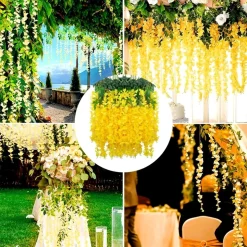 DTOPBUYAGE - Fleurs artificielles de glycine et de cassia fistula pour décoration du plafond jaune*2 dtopbuyage