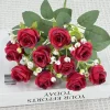 DTOPBUYAGE - Fleurs artificielles, gypsophile et rose diamant 2 pièces rouge