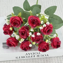 DTOPBUYAGE - Fleurs artificielles, gypsophile et rose diamant 2 pièces rouge