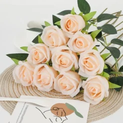 DTOPBUYAGE - Fleurs artificielles de faux roses pour décoration et cadeau champagne (2 pièces)
