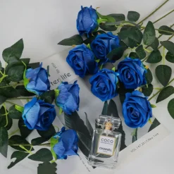 DTOPBUYAGE - Fleurs artificielles de faux roses pour décoration et cadeau rose bleue 2 pièces