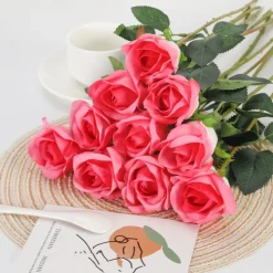 DTOPBUYAGE - Fleurs artificielles de faux roses pour décoration et cadeau rose (2 pièces)