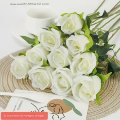 DTOPBUYAGE - Fleurs artificielles de faux roses pour décoration et cadeau blanc (2 pièces)