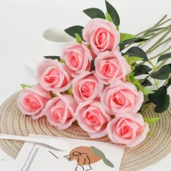 DTOPBUYAGE - Fleurs artificielles de faux roses pour décoration et cadeau rose clair (2 pièces)