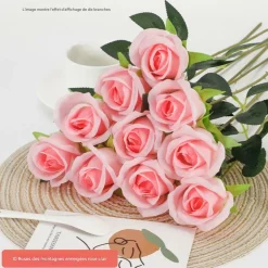 DTOPBUYAGE - Fleurs artificielles de faux roses pour décoration et cadeau rose clair (2 pièces)