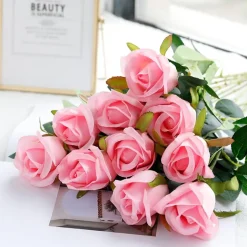 DTOPBUYAGE - Fleurs artificielles de faux roses pour décoration et cadeau rose clair (2 pièces)