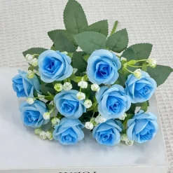 DTOPBUYAGE - Fleurs artificielles, gypsophile et rose diamant 2 pièces bleu