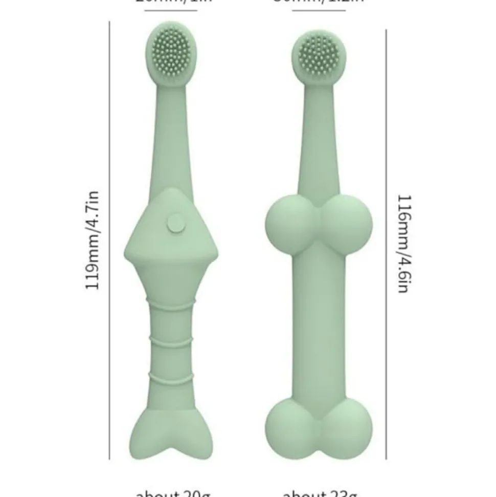 DTOPBUYAGE - Lot de 2 brosses à dents silicone poisson os vert pour chiens et chats
