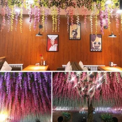DTOPBUYAGE - Paquet de 12 rotins de fleurs artificielles de glycine et de violet pour mariage rouge dtopbuyage