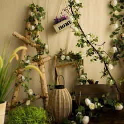 DTOPBUYAGE - Vigne de fleurs artificielles de pivoine et de feuilles d'eucalyptus pour mariage blanc 2 pièces dtopbuyage