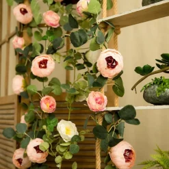 DTOPBUYAGE - Vigne de fleurs artificielles de pivoine et de feuilles d'eucalyptus pour mariage rose 2pcs dtopbuyage
