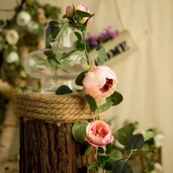 DTOPBUYAGE - Vigne de fleurs artificielles de pivoine et de feuilles d'eucalyptus pour mariage rose 2pcs dtopbuyage